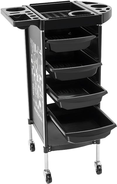 Kappers trolley Vera Zwart - Met wielen en Werkwagen - Geschikt voor Salons, Spa’S en Stylisten