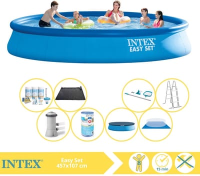 Intex Easy Set Zwembad - Opblaaszwembad - 457x107 cm - Inclusief Onderhoudspakket, Filter, Onderhoudsset en Solar Mat