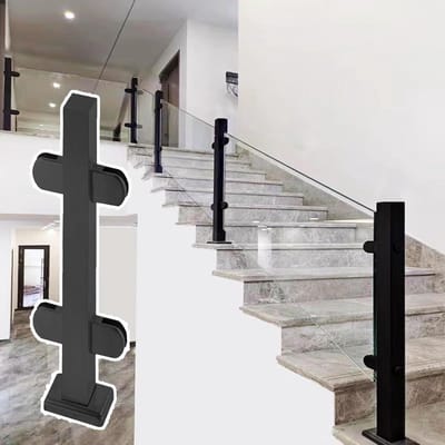 Vierkante Balustrade Paal - RVS Leuninghouder - Veilige Trapleuning - Heavy Duty Klem - 276 Inch Hoogte - Zwart