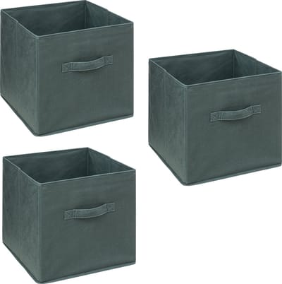 5Five Opbergmand/kastmandje - 3x - Olijfgroen - 31 x 31 x 31 cm - 29 liter - Vakkenkast manden - Stof met versterkte bodem - Opvouwbaar