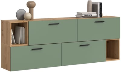Modulaire woonwand in artisan eik en rookgroen - Stijlvolle opbergoplossing - 176cm