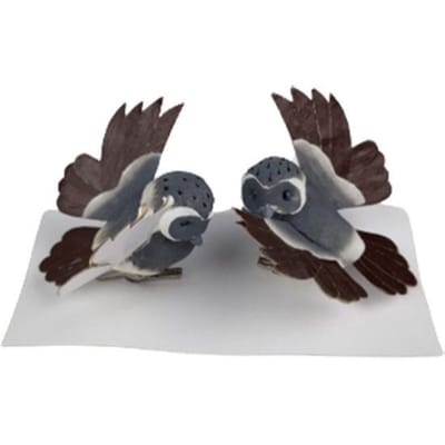 Decoratie vogeltjes op knijper grijze versie - Grijs / Zwart - Kunststof / Metaal - 7 cm - Set van 2 - Decoratie - DIY - Knutselen - Interieur - Cadeau