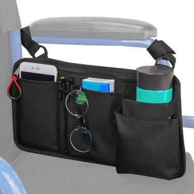 Rolstoeltas met bekerhouder - accessoires voor rolstoelarmleuningen voor volwassenen, opbergtas aan de zijkant, extra grote ritssluiting 21*18