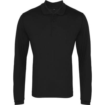 Premier Heren Coolchecker Pique Poloshirt met lange mouwen (Zwart)