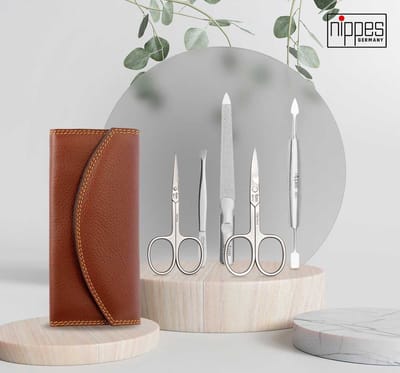 Nippes Solingen Manicure set 5-delig - RVS – CLASSIC - Bruin Leren Etui - Handgemaakt - 25 Jaar Garantie