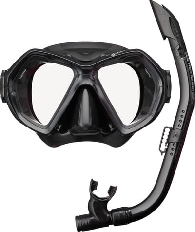 ReefTourer Snorkelset Volwassenen - Hypoallergene siliconen duikbril met snorkel, premium snorkelmasker twee vensters - Zwart - RC-0107 BKBK