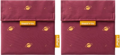 Snack'n'Go Icons Saturn - Herbruikbaar Boterhamzakje en Snackverpakking - Sluiting met klittenband - BPA-vrij - Waterdichte binnenlaag - Wasbaar tot 60°C - 2 stuks