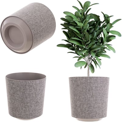 KADAX Decoratieve bloempot, ronde plantenpot, kunststof bloempot voor kweek van planten, kruidenpot voor binnen en buiten (bruin gemêleerd, 30 cm)