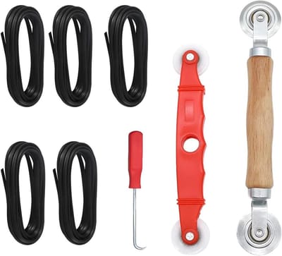 Gereedschapsset Rol - Scherm Installatie - Horren Plaatsen - Houten Handvat - 8 Delig - Zilver Rood