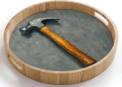 Dienblad rond 40x40 cm - Schootdienblad hout - Hamer - Schilderij - Gereedschap - Borrelplank rechthoek - Plateau houten dienbladen