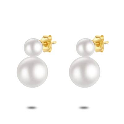 Twice As Nice Oorbellen in 18kt verguld zilver, 2 parels