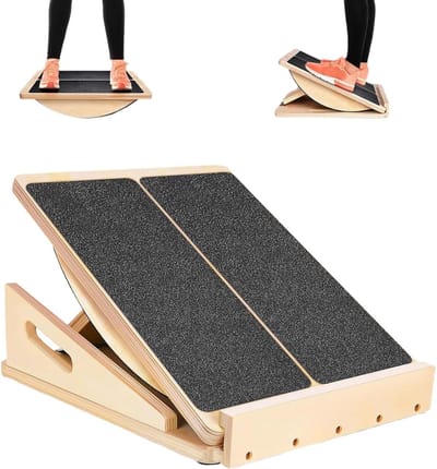 2-in-1 Houten Balansbord en Hellend Bord, Antislip Stretcher voor Kuiten en Hamstrings, Verstelbare Hellingshoek voor Flexibiliteit en Mobiliteit