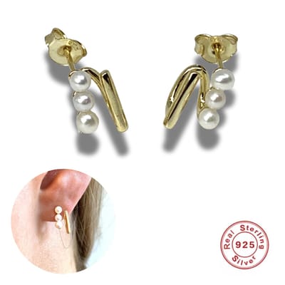 Oorstekers - oorbellen - 925 sterling zilver - 14 karaat goud verguld - echte zoetwater parel - 10 mm