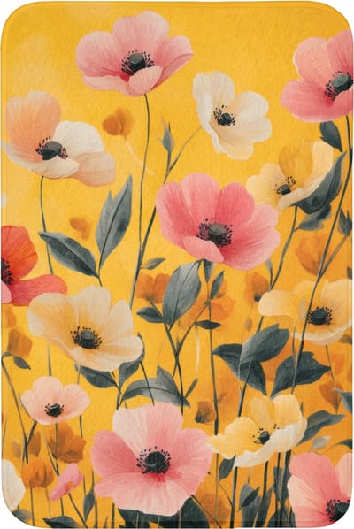 Badmat 60x90 cm - Antislip - Bloemen - Veld - Geel - Badmatten voor badkamer - Badkamermat - Douchemat - Badkamer mat