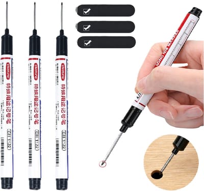 Verlengde Permanente Marker Set (3 stuks) – Zwart – 20 mm Lange Punt – Diep Gat Marker voor Vakman & Klusser