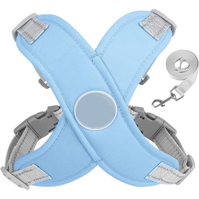 Hondentuig Lijn Reflecterend Zacht Gevoerd Verstelbaar Verstikkingspreventie Huisdier Vest Lijn voor Wandelen M(for 4-6.5kg) blauw