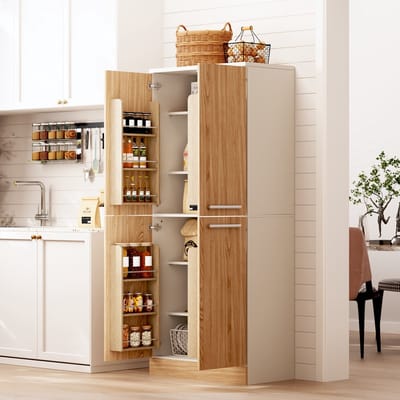 HAUSS SPOLE Keukenkast - Hoge Voorraadkast Met 4 Deuren En Verstelbare Planken - Voor Keuken En Eethoek - MDF - 76x42x180 Cm