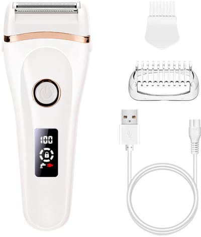 Ladyshave - Ladyshaves voor vrouwen - Elektrisch scheerapparaat voor vrouwen - ladyshave oplaadbaar - Oplaadbare bikinitrimmer - Draadloos scheerapparaat - LED-display - Scheer- & trimapparaat voor gezicht, benen, bikinilijn en het hele lichaam - Wit