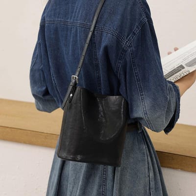 Emmerzak van rundleer voor dames Nieuwe damestas van echt leer Modieuze retro crossbodytas Commuter schoudertas black