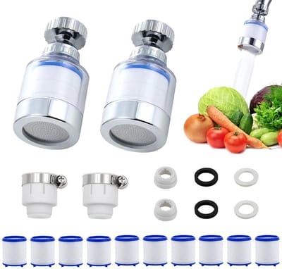 2 stuks antikalkfilter voor kranen, antikalkfilter voor kranen, kraanwaterfilter met 10 filterelementen van PP-katoen, 360° draaibaar kraankalkfilter, kraanwaterfilter, eenvoudige en snelle installatie, voor badkamer en keuken - Cyslmuk®