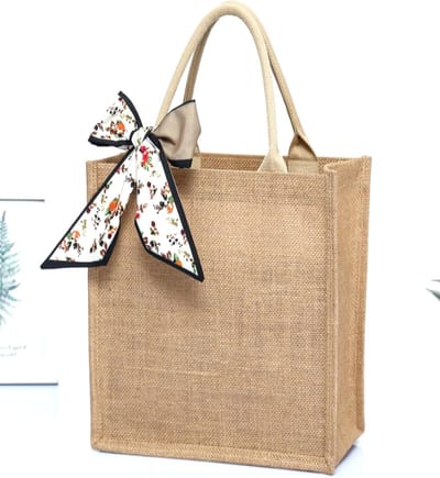 Duurzame Jute Tas, Waterdichte Jute Shoppen Tas met Grote Capaciteit, Retro Tote Bag en Handtas met Zijden Sjaal