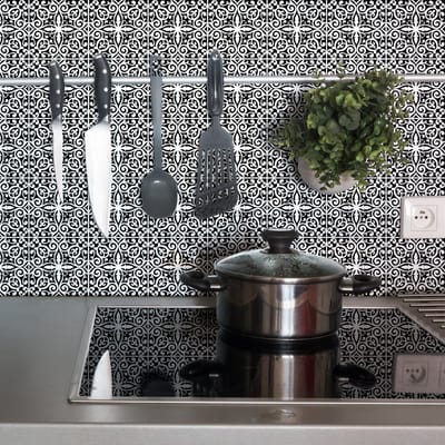 Zelfklevende tegelmuurstickers voor keuken en badkamer - 9 cementtegelstickers, Azulejos-stijl, Kevina-design - 9 stickers, 10x10 cm