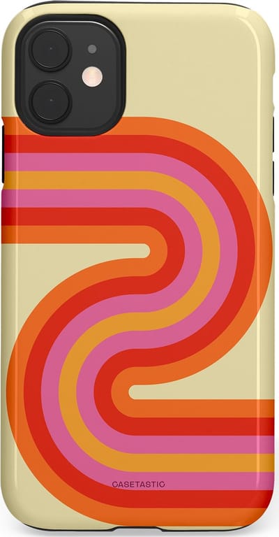 Casetastic hoesje geschikt voor Apple iPhone 11 - Dubbellaagse bescherming - Retro wave - Fashion Case - Zand Rood Oranje Roze