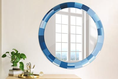 Coloray Bedrukte Spiegel - Blauwe abstractie Spiegel Met Decoratie - 80 cm - Blauw Bedrukte Spiegel - Spiegel Met Decoratie - Spiegel Lijst Met Print - Spiegel Met Print