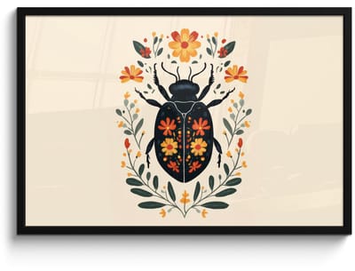 Poster in lijst - Fotolijst 90x60 cm - Posters - Bloemen - Oranje - Planten - Sierlijk - Posterlijst zwart - Decoratie - Wanddecoratie woonkamer - Muurdecoratie slaapkamer