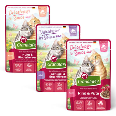 12x 100g GranataPet Delicatessen in Saus Gevogelte Mix (3 varianten) Natvoer voor katten