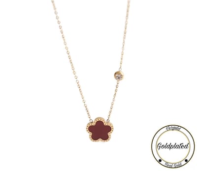RVS Klaver Ketting | Goldplated | 45+7 | Rood | Geluk | Klavertje vier | Dames Cadeau | Soraro | Chain | Dames Ketting
