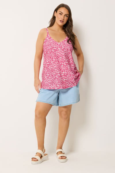 Yours Roze Bloemenprint Cami Vesttop Met Knopen Size 42