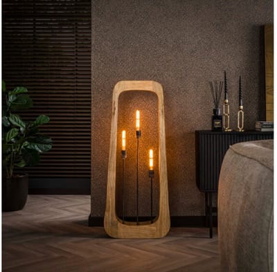 Vloerlamp 3L Bray van Massief Mango Hout - Natuurlijk Design - 50x14x120 cm - Woonkamer - Sfeerverlichting - Duurzaam en Stijlvol - Perfect voor Moderne Interieurs