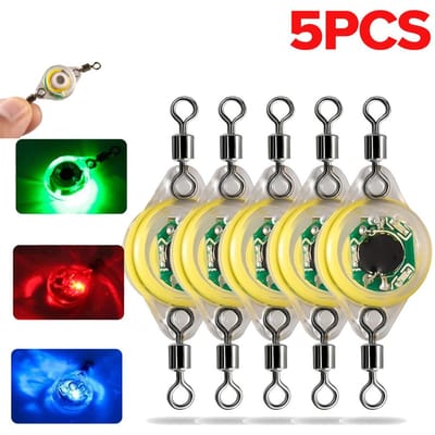Lot de 1 à 5 leurres de pêche à LED en forme d'œil, 4 couleurs clignotantes, pour pêche sous-marine, calmar, lumineux pour attirer les poissons