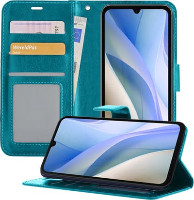 Hoesje - Geschikt voor Samsung Galaxy A15 - Luxe Bookcase - Walletcase Hoes - Portemonnee - Cover - Telefoonhoes - Turquoise