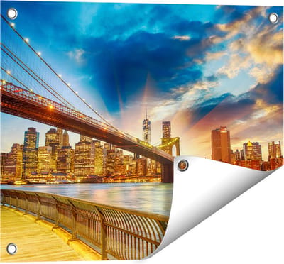 Gards Tuinposter New York Brooklyn Brug - 50x40 cm - Tuindoek - Tuindecoratie - Wanddecoratie buiten - Tuinschilderij