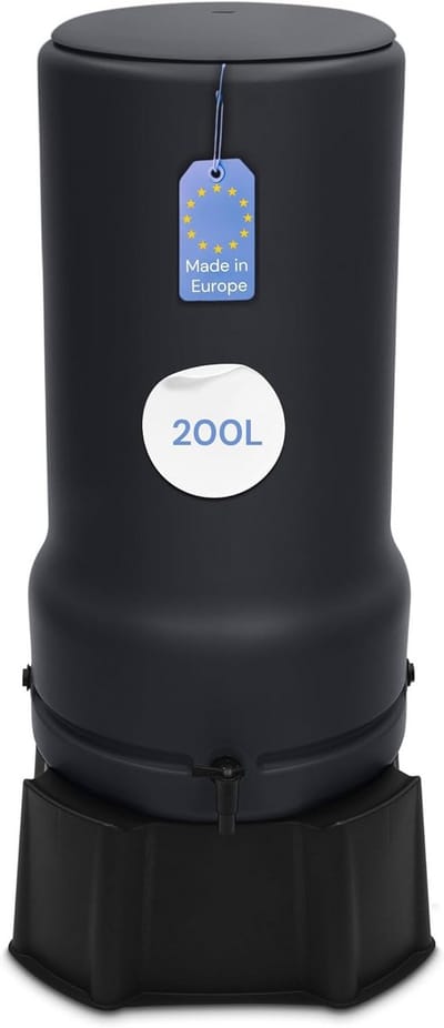 Regenton met voet - Waterton tuindecoratie - Water opvangen - Vorstbestendig kunststof - 200 liter inhoud - Antraciet