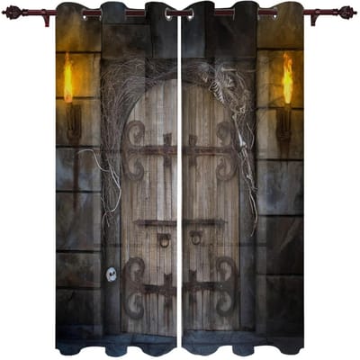 2 Panelen Traditionele Rustieke Westerse Houten Deurgordijnen Voor Woonkamer Slaapkamer Privacybescherming Huisdecoratie Raamgordijnen Nieuw W50xH130(CM)x2pcs&HOOK