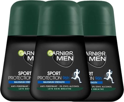 Garnier Men Deodorant Roll-On Sport Protection 96h Anti-Perspirant Deodorant Roller - 3 X 50ml - Deodorant Man