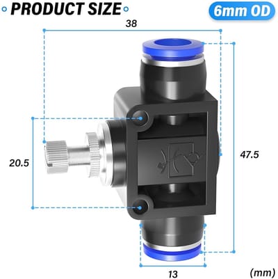 Dailygoods- Regelklep 6mm OD - 5 Stuks - Luchtstroomregelklep - Push to Connect - Eenvoudig te installeren - Stevige kunststof klemmen - Luchtregelaar
