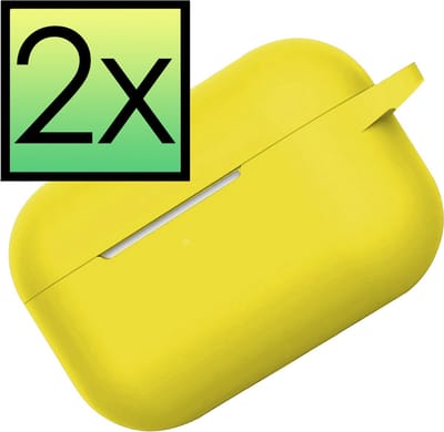 Hoes - 2 Stuks - Geschikt voor Apple Airpods Pro - Siliconen Hoesje met Clip - Silicone Case Cover - Geel