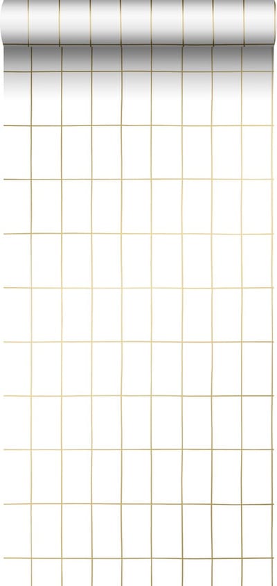 ESTAhome behang kleine tegeltjes wit en goud - 53 cm x 10.05 m - 139131