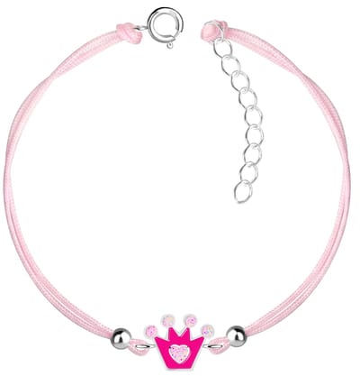 Joy|S - Zilveren kroontje bedel armband - roze kroontje bedel sterling zilver 925 - roze koord - th85