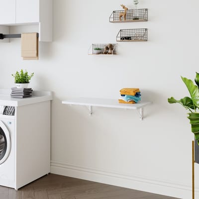 Opklapbaar Wandtafeltje - 80x40 Cm Wit - Ruimtebesparende Vouwtafel Van Massief Hout - Voor Waskamer, Keuken, Garage Of Thuiskantoor