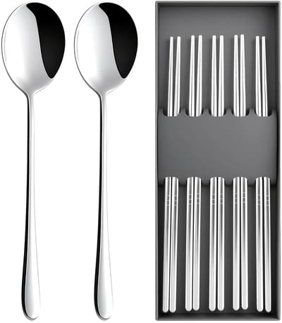 Cosensi- Eetstokjes Set 5 Paar - Roestvrij Stalen Lepels - Vaatwasserbestendig - Duurzaam - Japan - Elegant Ontwerp - Chopsticks