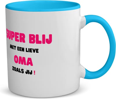 Akyol - super blij met een lieve oma zoals jij koffiemok - theemok - blauw - Oma - de liefste oma - verjaardag - cadeautje voor oma - oma artikelen - kado - geschenk - 350 ML inhoud