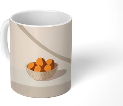 Mok - Koffiemok - Mand - Fruit - Minimalistisch - Oranje - Mokken - 350 ML - Beker - Koffiemokken - Theemok