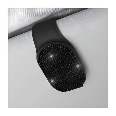 Dailygoods- Brilhouder met diamanten - Brilhouder auto - Brilhouder voor auto - Antislip - Compact - Microvezelleer/metaal - 9 x 4,8 x 3,5 cm - Brilklem
