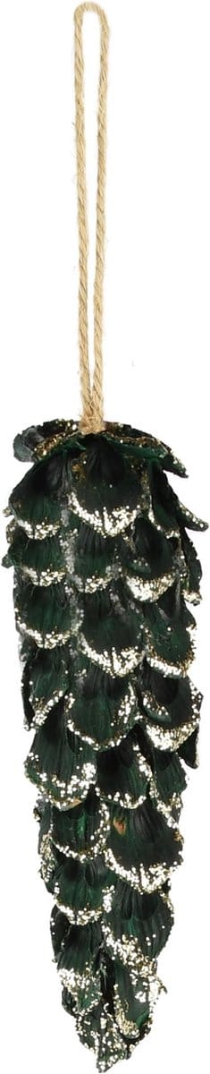 Dekoratief | Hanger Kegel vormtje m/blaadjes, groen/goud, 6x6x20cm | A245518