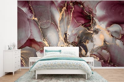 Behang - Fotobehang Goud - Marmer - Paars - Breedte 400 cm x hoogte 300 cm
